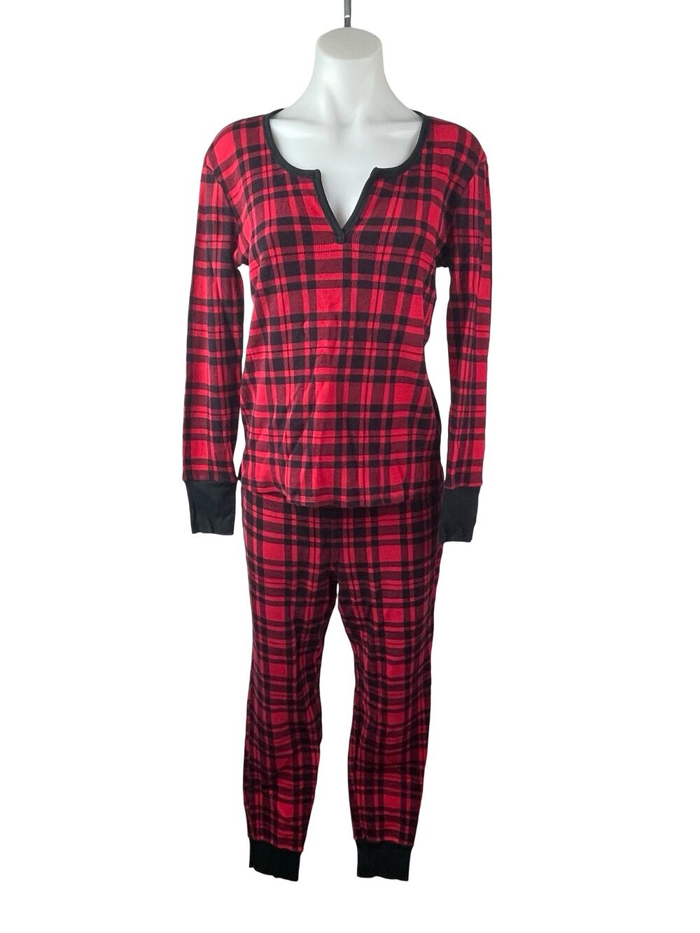 Victoria's Secret Red Plaid Knit Long Sleeve Jogger Pant Sleepwear Pajamas Set M